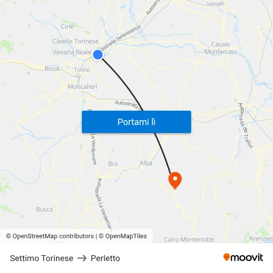 Settimo Torinese to Perletto map