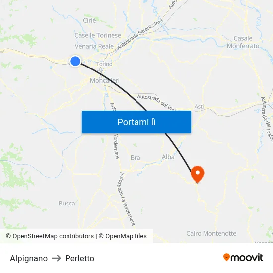 Alpignano to Perletto map