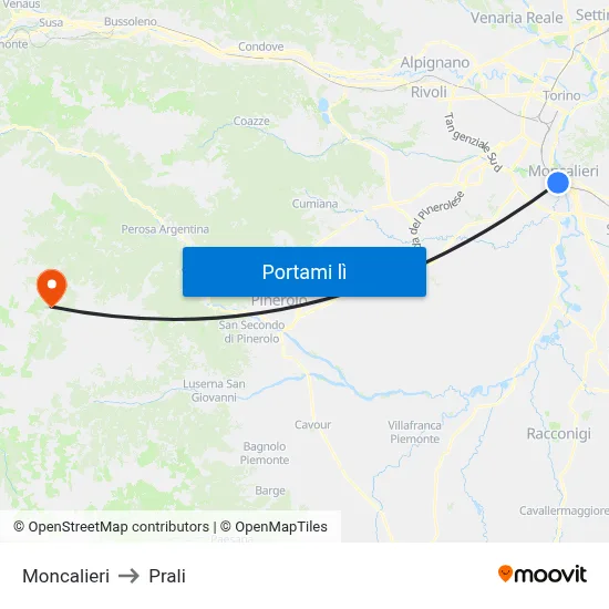 Moncalieri to Prali map