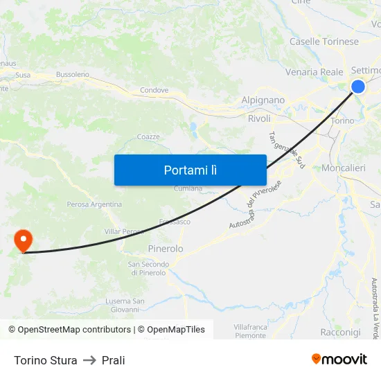 Torino Stura to Prali map