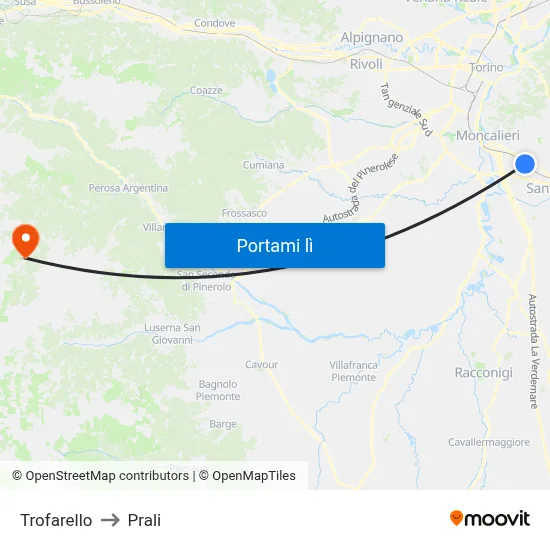 Trofarello to Prali map