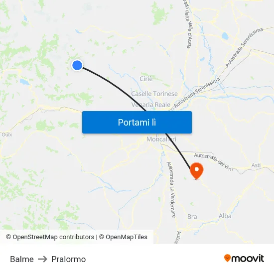 Balme to Pralormo map
