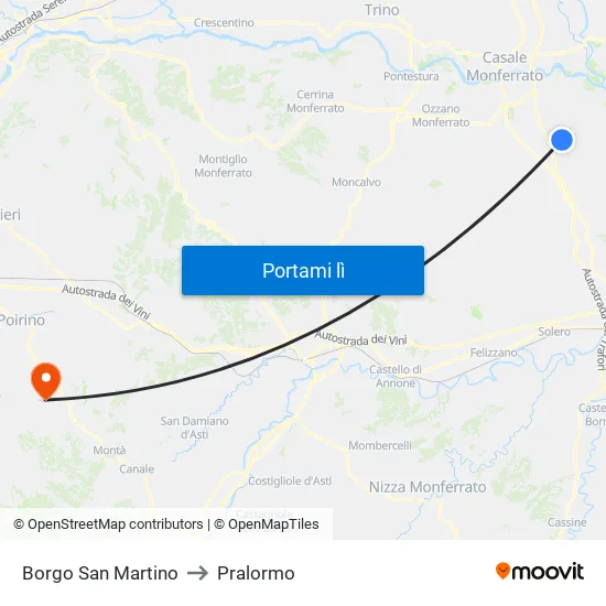 Borgo San Martino to Pralormo map