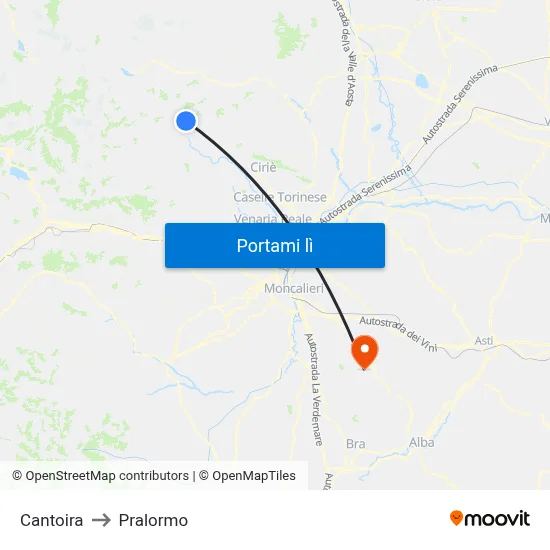 Cantoira to Pralormo map