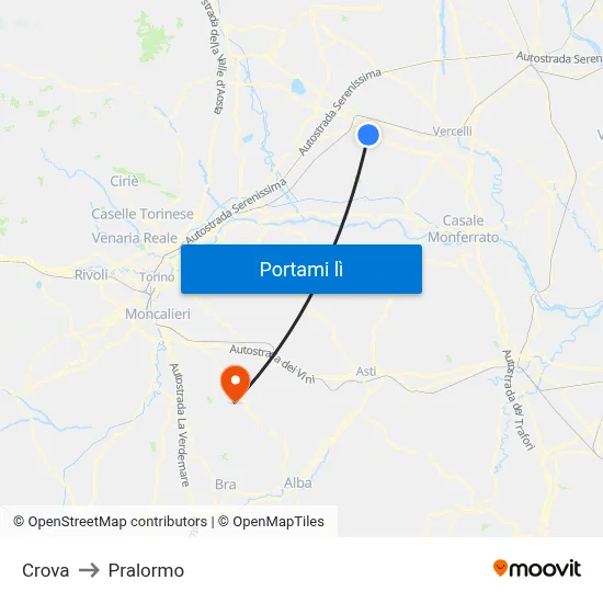 Crova to Pralormo map