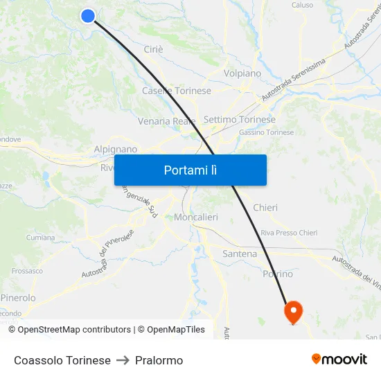 Coassolo Torinese to Pralormo map