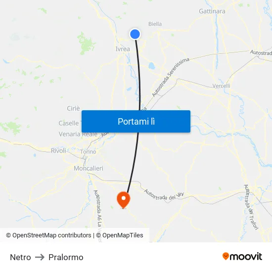 Netro to Pralormo map