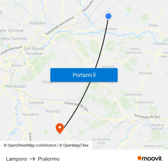 Lamporo to Pralormo map