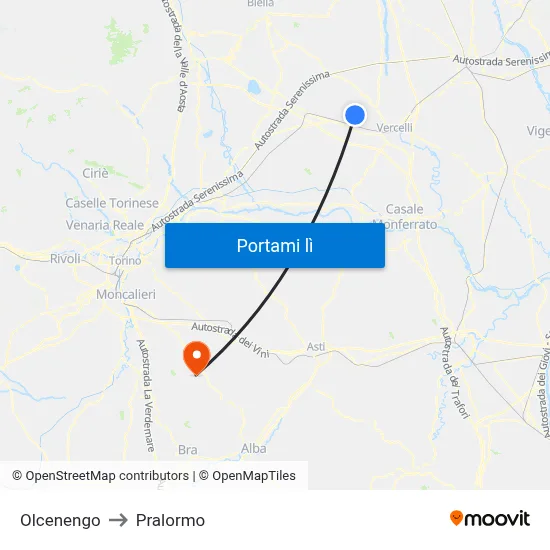Olcenengo to Pralormo map