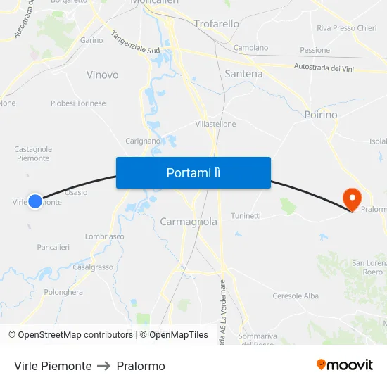 Virle Piemonte to Pralormo map