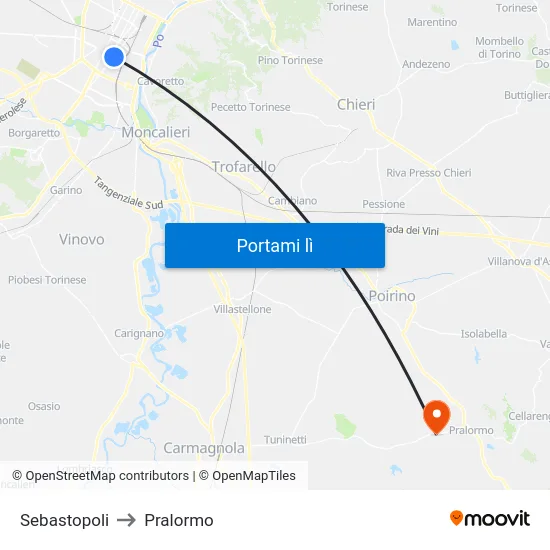 Sebastopoli to Pralormo map