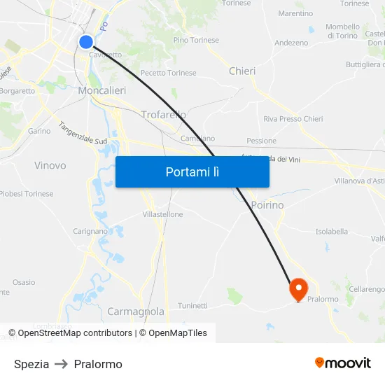 Spezia to Pralormo map