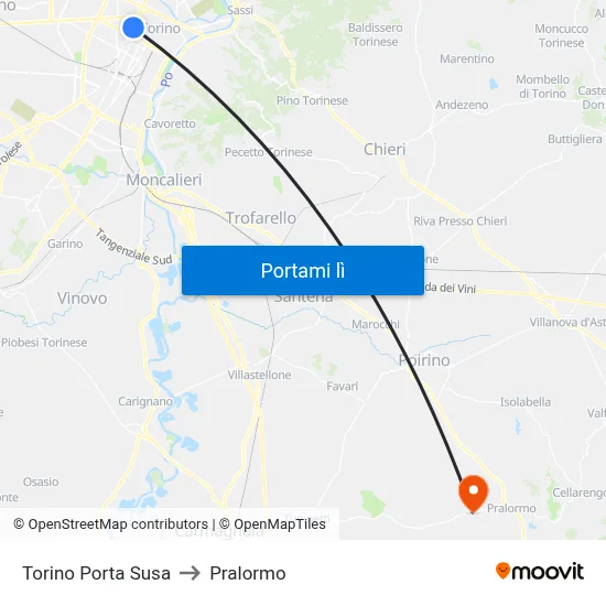 Torino Porta Susa to Pralormo map