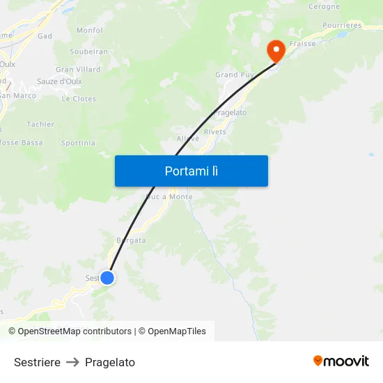 Sestriere to Pragelato map