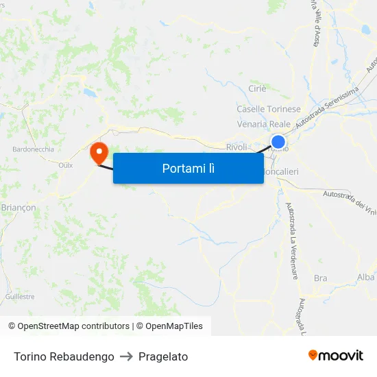 Torino Rebaudengo to Pragelato map