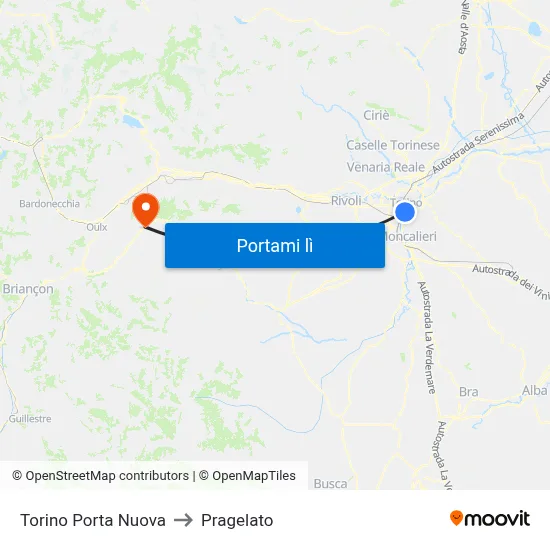 Torino Porta Nuova to Pragelato map