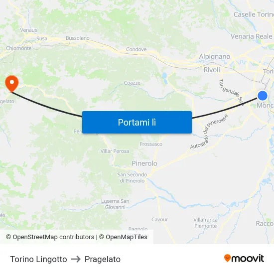 Torino Lingotto to Pragelato map