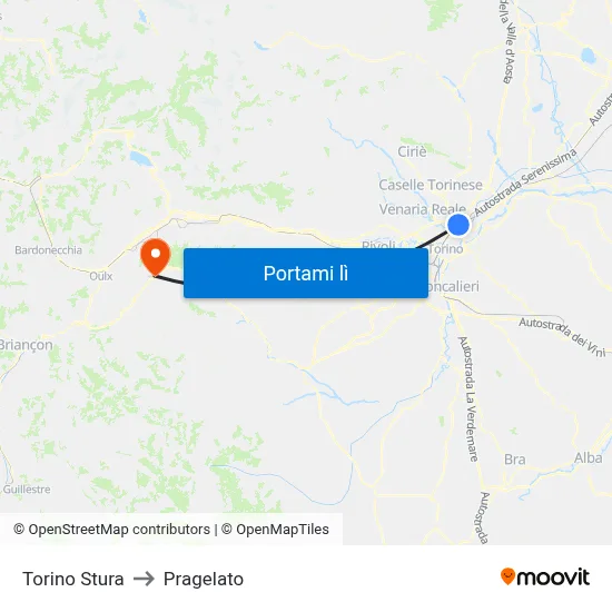 Torino Stura to Pragelato map