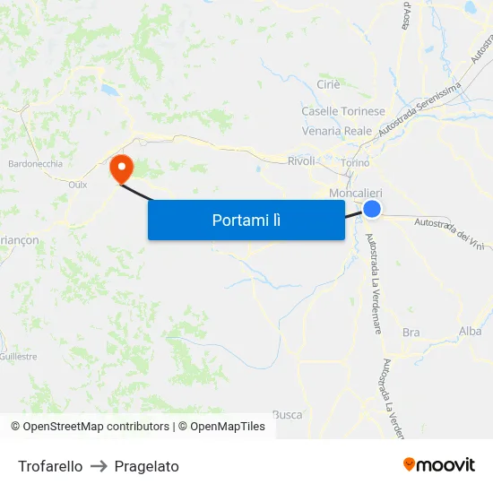Trofarello to Pragelato map