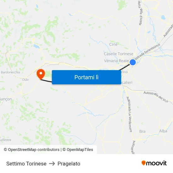 Settimo Torinese to Pragelato map