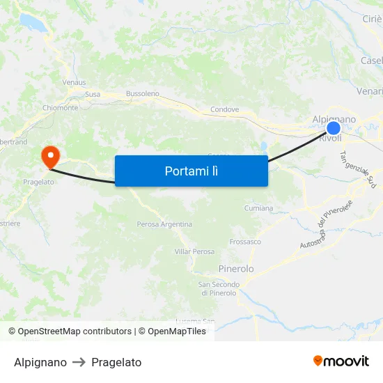 Alpignano to Pragelato map