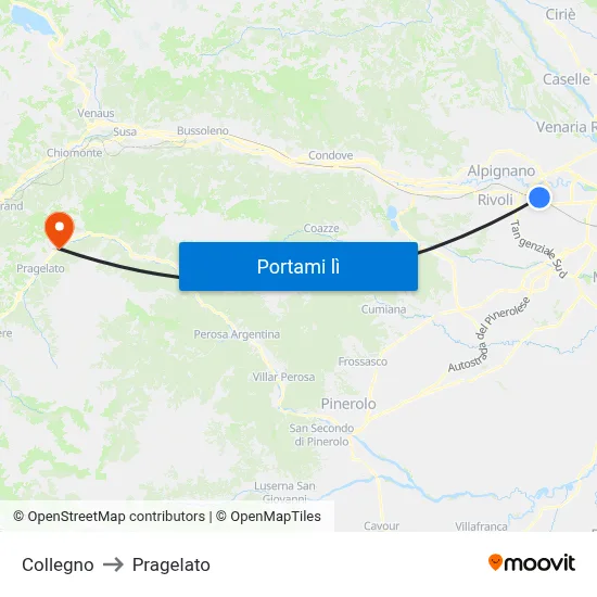 Collegno to Pragelato map