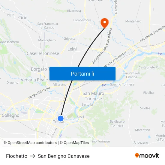Fiochetto to San Benigno Canavese map