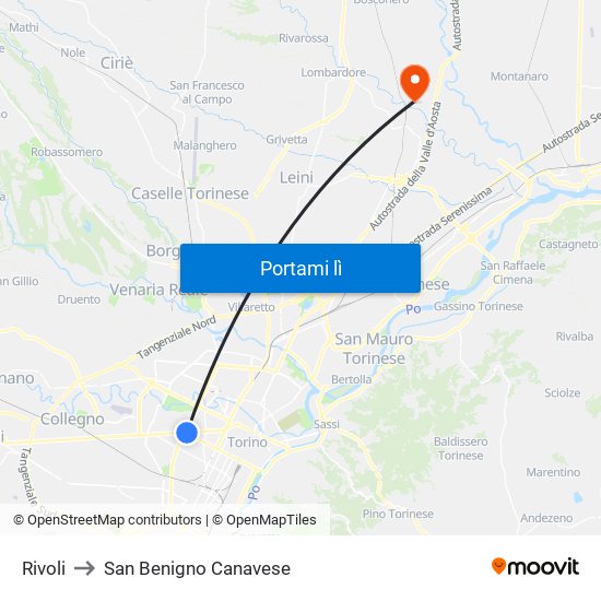 Rivoli to San Benigno Canavese map