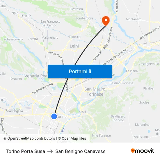 Torino Porta Susa to San Benigno Canavese map