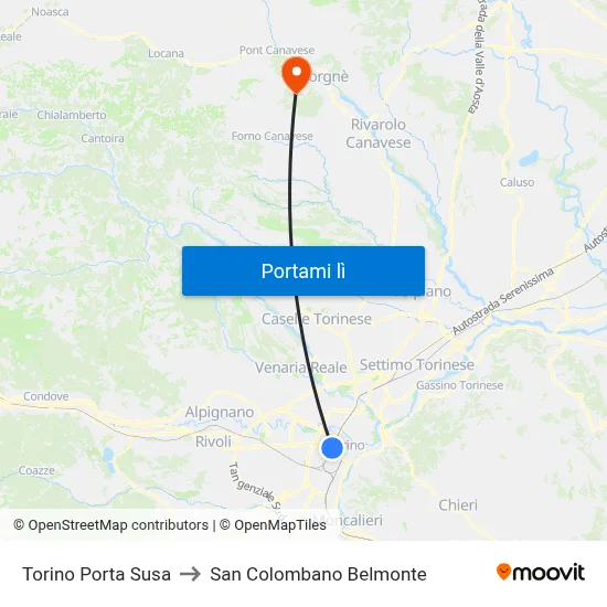 Torino Porta Susa to San Colombano Belmonte map