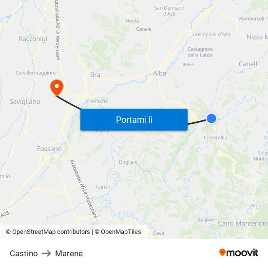 Castino to Marene map