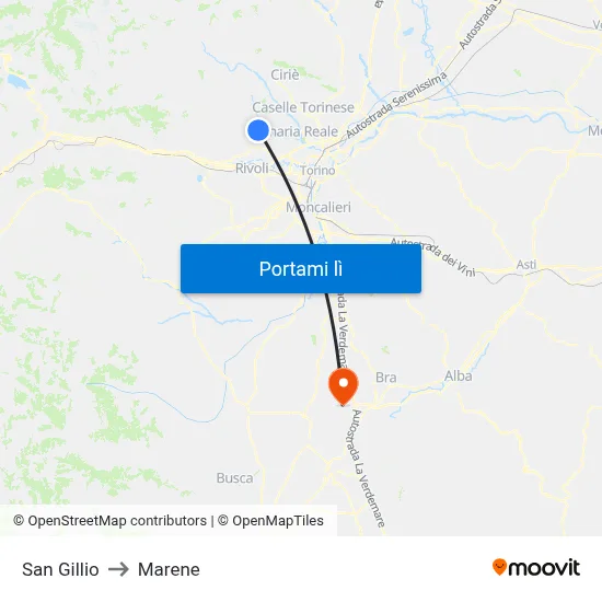 San Gillio to Marene map