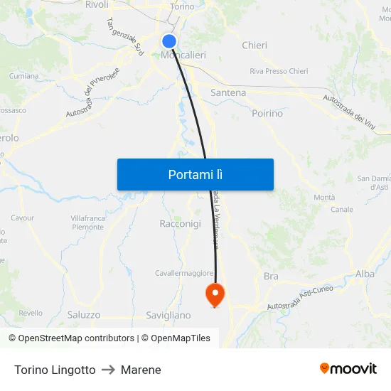 Torino Lingotto to Marene map
