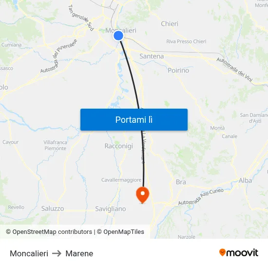 Moncalieri to Marene map