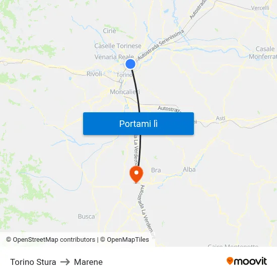 Torino Stura to Marene map