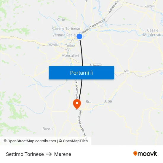 Settimo Torinese to Marene map