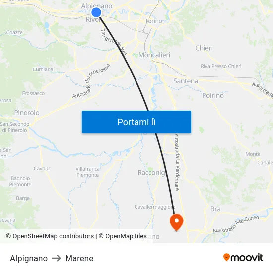Alpignano to Marene map