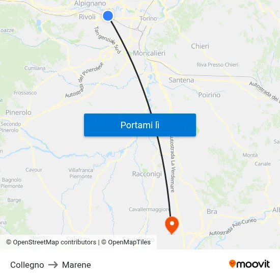 Collegno to Marene map