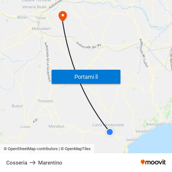 Cosseria to Marentino map