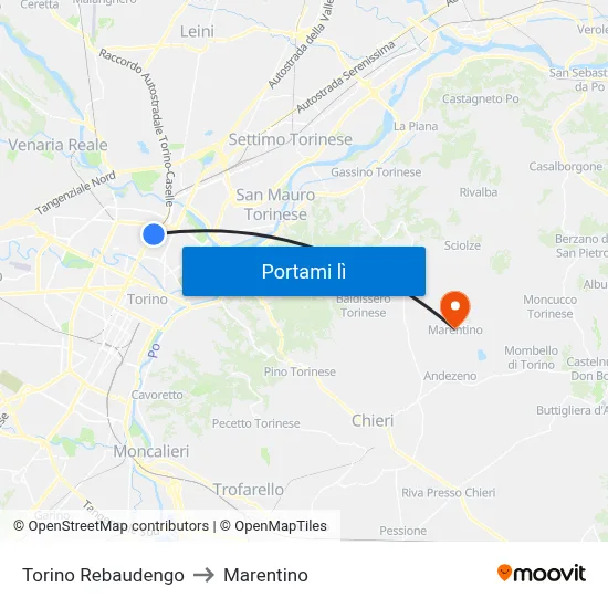 Torino Rebaudengo to Marentino map