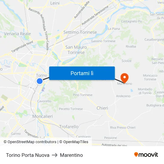 Torino Porta Nuova to Marentino map