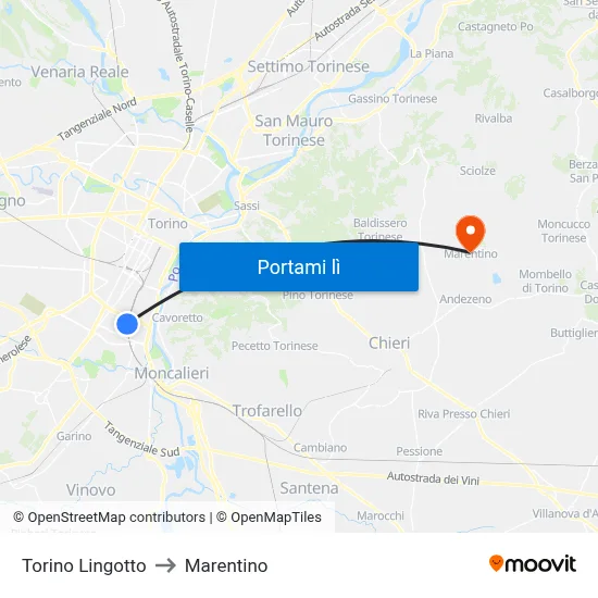 Torino Lingotto to Marentino map
