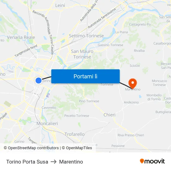 Torino Porta Susa to Marentino map