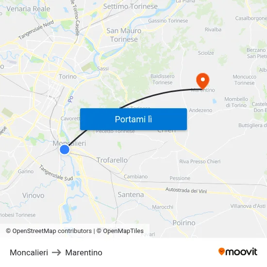 Moncalieri to Marentino map