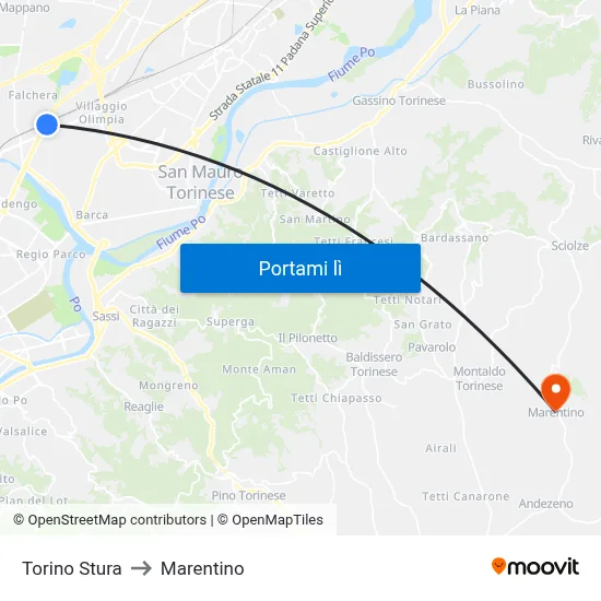 Torino Stura to Marentino map