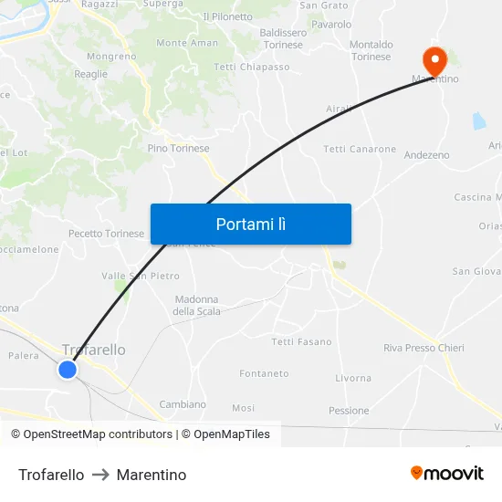 Trofarello to Marentino map