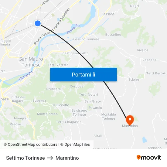 Settimo Torinese to Marentino map