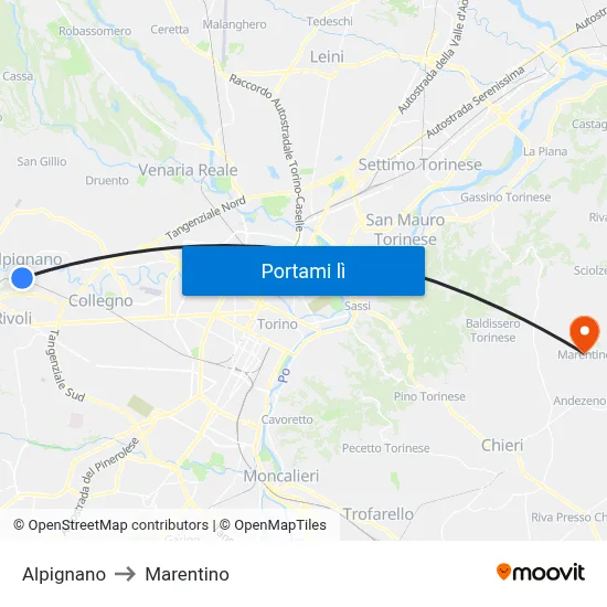Alpignano to Marentino map