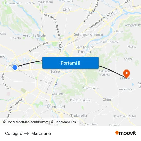 Collegno to Marentino map