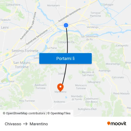 Chivasso to Marentino map